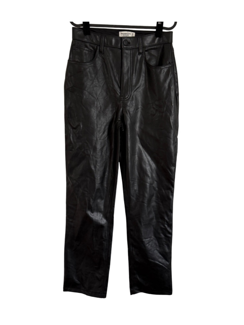 Abercrombie Black Faux Leather 90s straight ultra high rise pants